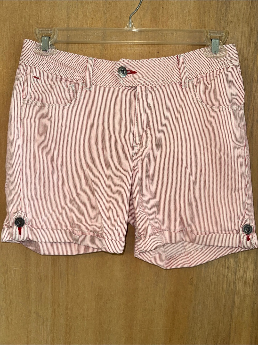 Vintage-Style Railroad Striped Cotton Cuffed Shorts Medium Size 10